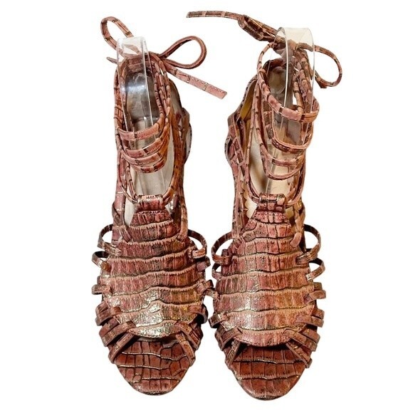 Anthropologie Miss Albright Ankle Wrap Strap Boho Sandals Blush Leather Size 6.5 - Picture 5 of 16